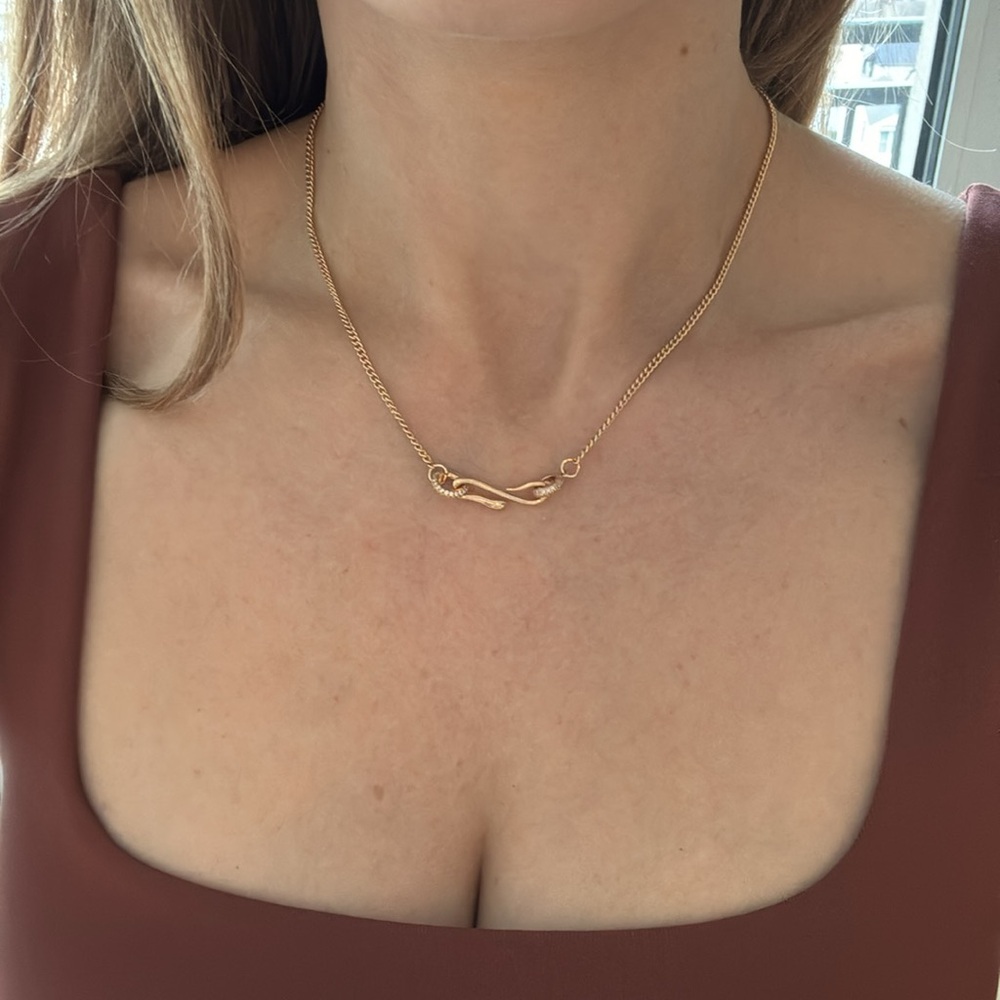 Stainless steel gold snake cz ring necklace